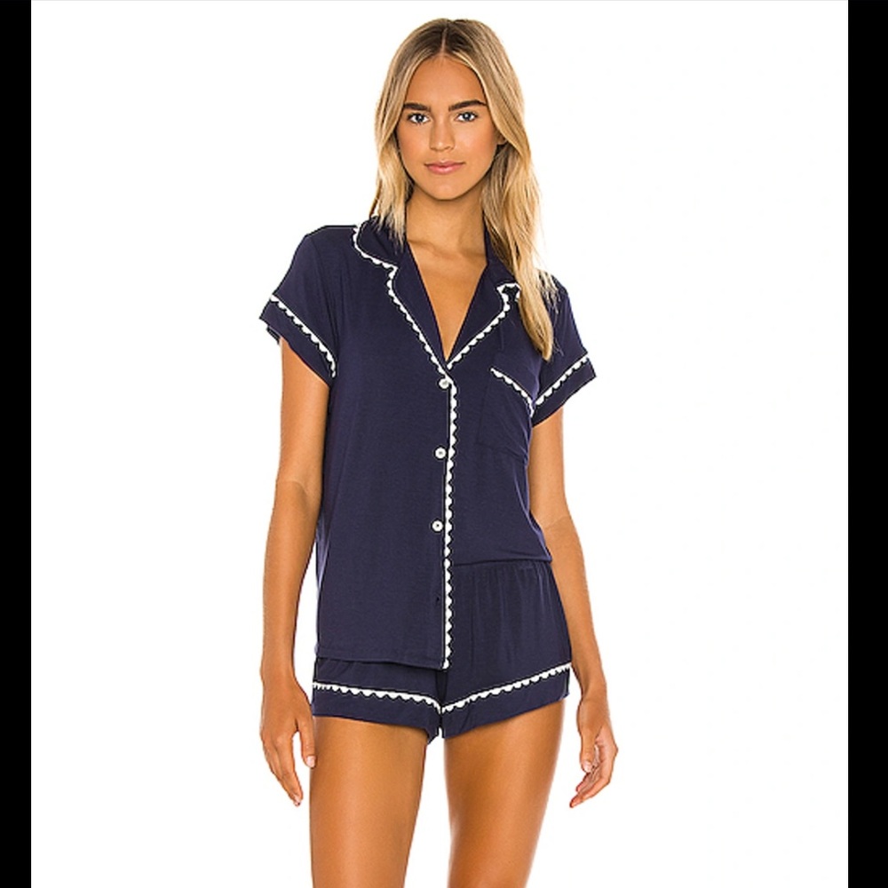 Eberjey Ric Rac Short Pj Set In Peacoat & White